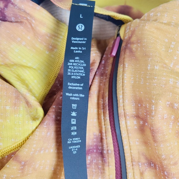 NEW Lululemon Metal Vent Tech 1/2 Zip 2.0 Tie-Dye Pullover Yellow L Running - Picture 6 of 10